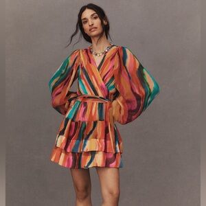 BHLDN Esme Wrap Chiffon Mini Dress